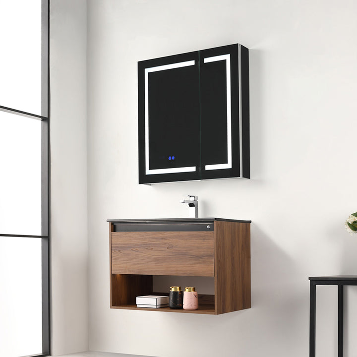 Bergen Wall-Mounted Single Sink Bathroom Vanity with LED Lighting
