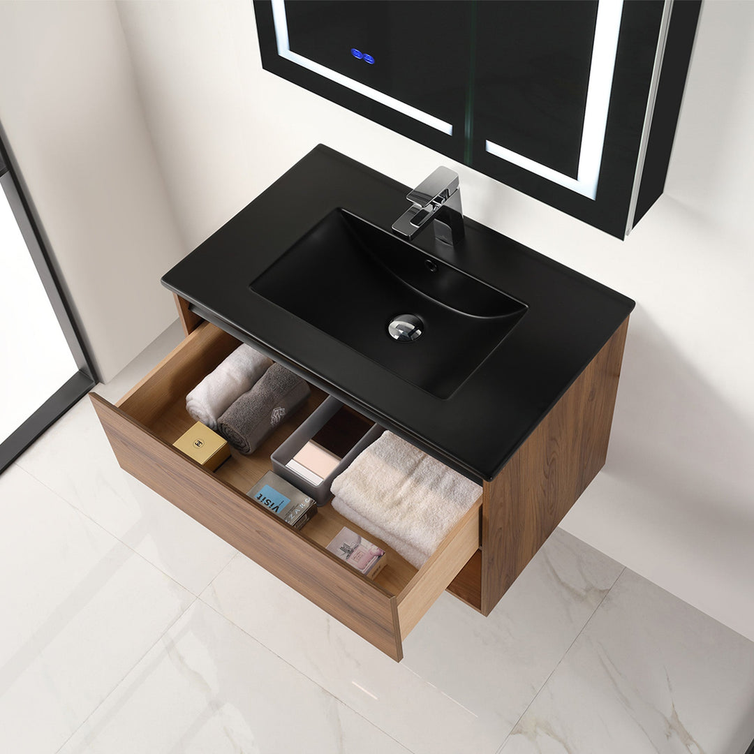 Bergen Wall-Mounted Single Sink Bathroom Vanity with LED Lighting