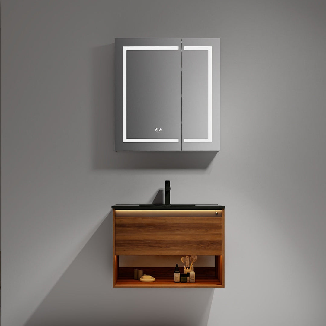 Bergen Wall-Mounted Single Sink Bathroom Vanity with LED Lighting