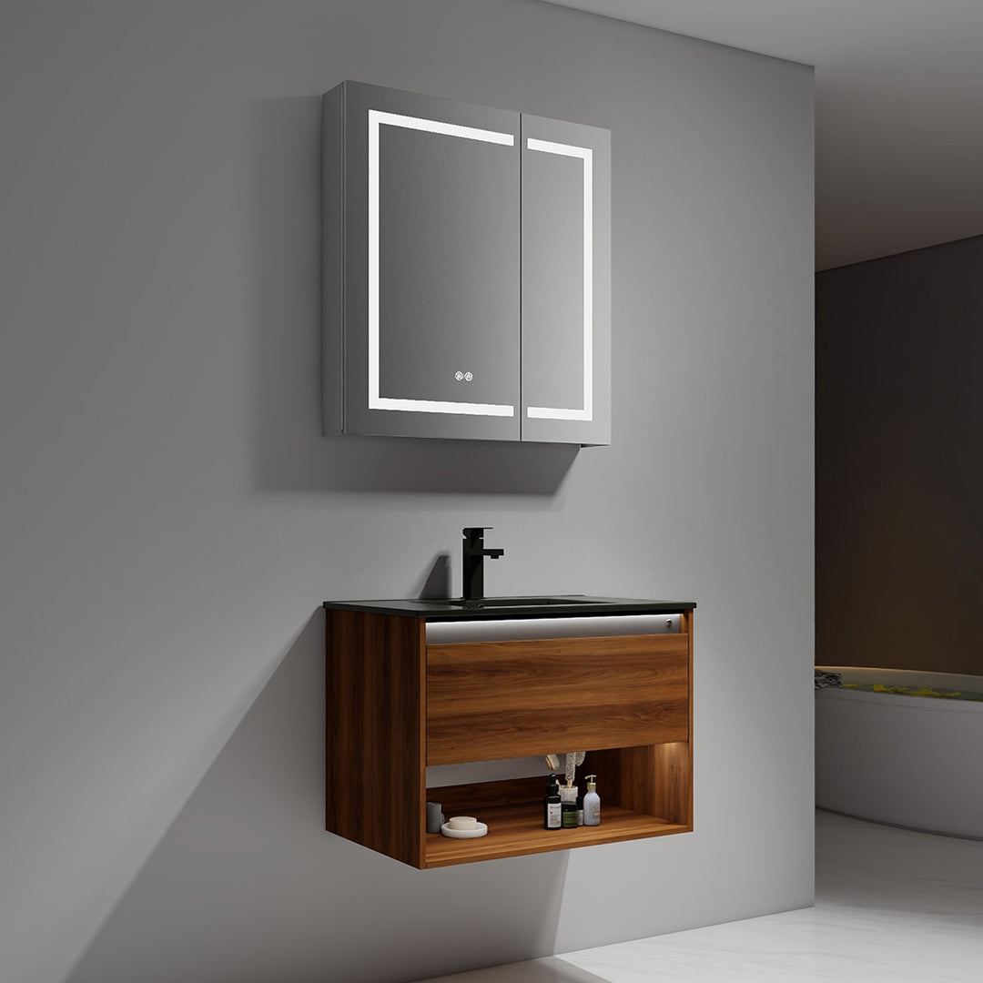 Bergen Wall-Mounted Single Sink Bathroom Vanity with LED Lighting