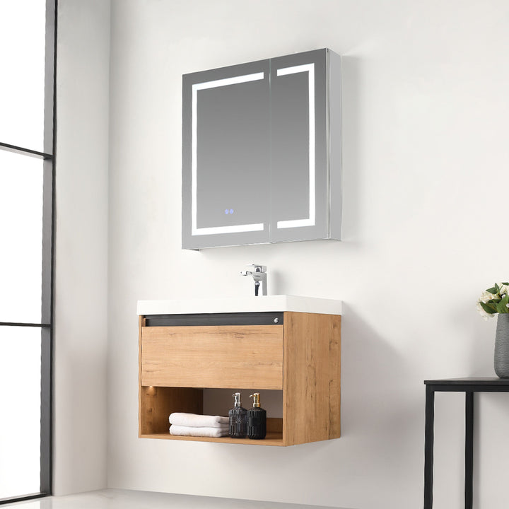 Bergen Wall-Mounted Single Sink Bathroom Vanity with LED Lighting