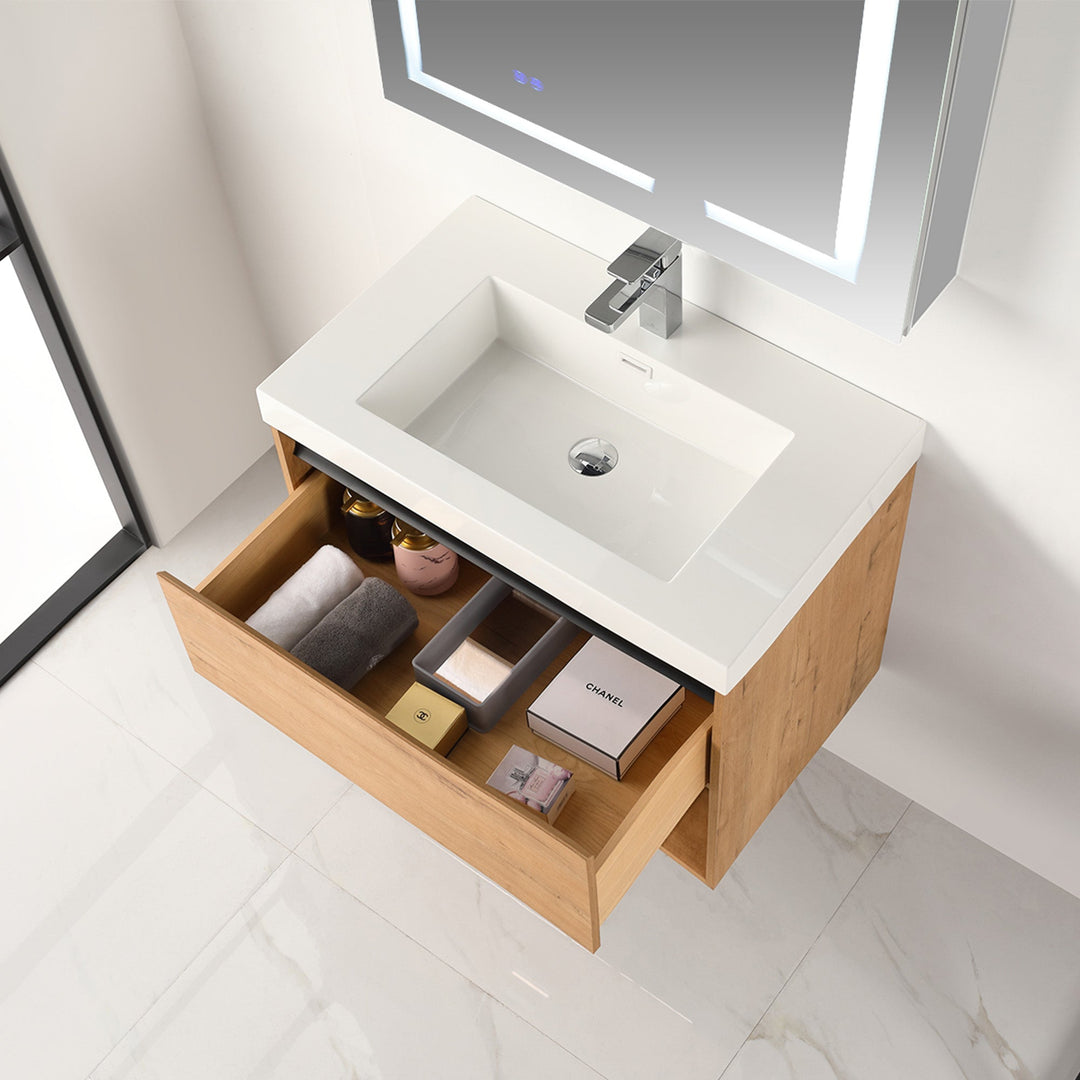 Bergen Wall-Mounted Single Sink Bathroom Vanity with LED Lighting