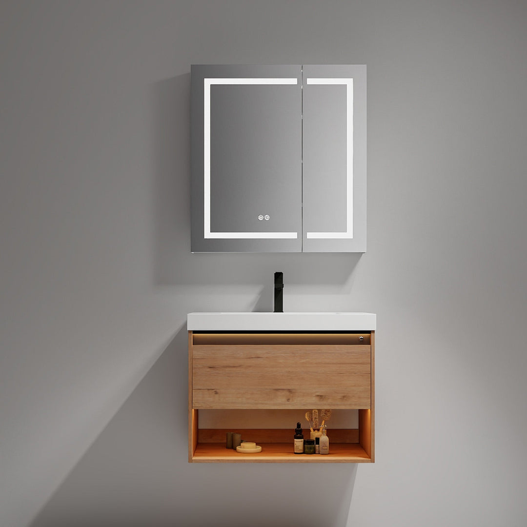 Bergen Wall-Mounted Single Sink Bathroom Vanity with LED Lighting