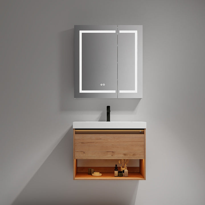 Bergen Wall-Mounted Single Sink Bathroom Vanity with LED Lighting