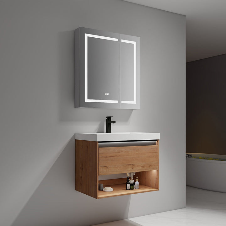 Bergen Wall-Mounted Single Sink Bathroom Vanity with LED Lighting