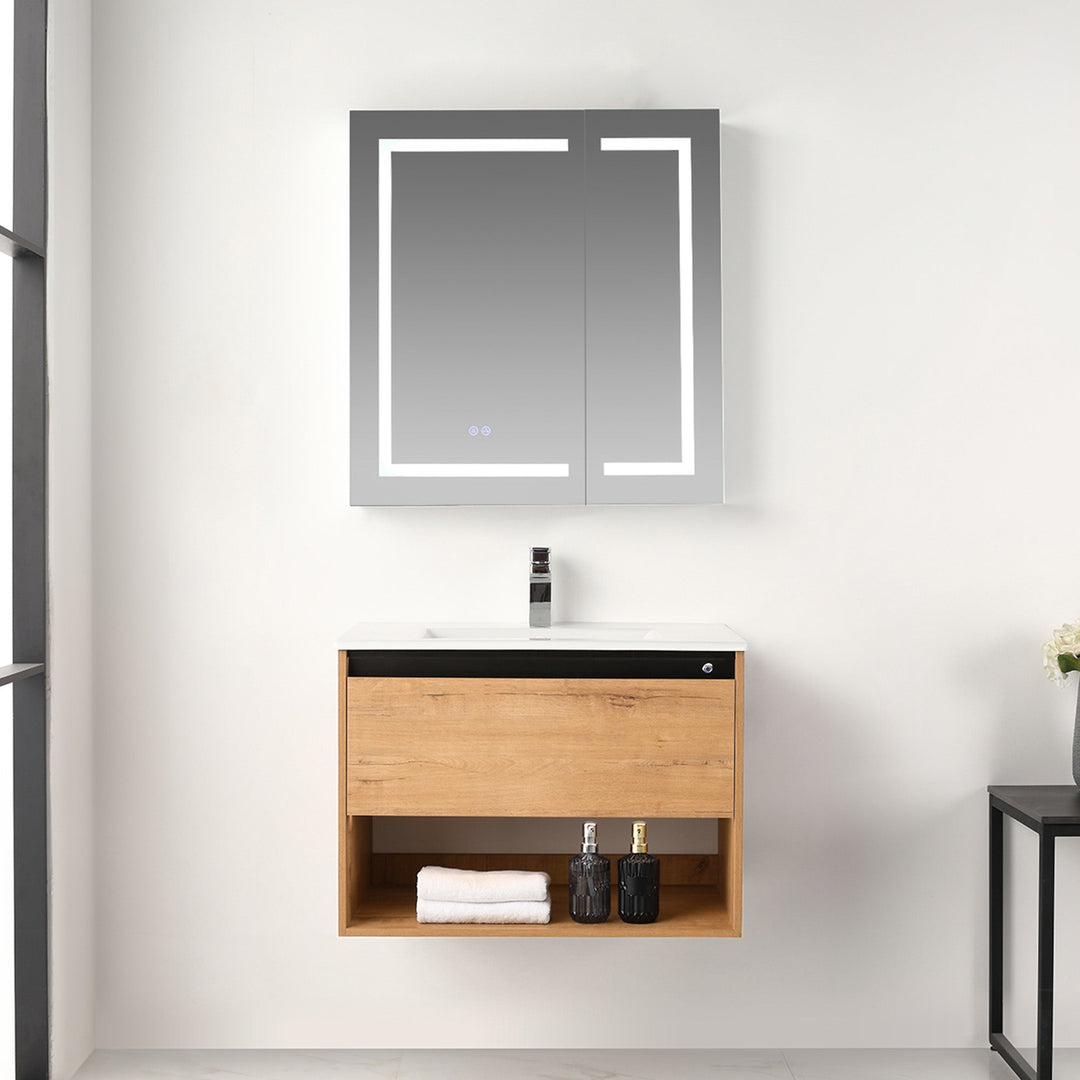 Bergen Wall-Mounted Single Sink Bathroom Vanity with LED Lighting