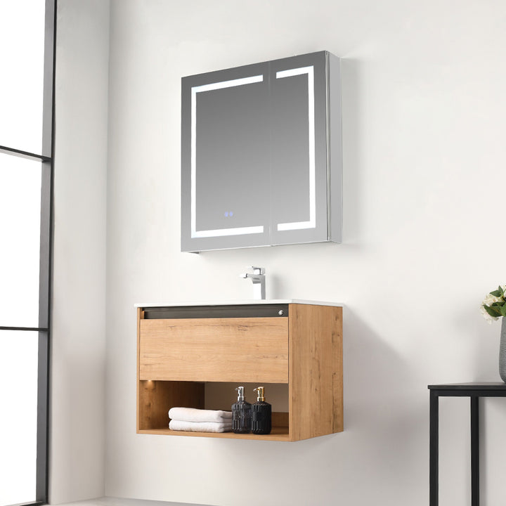 Bergen Wall-Mounted Single Sink Bathroom Vanity with LED Lighting