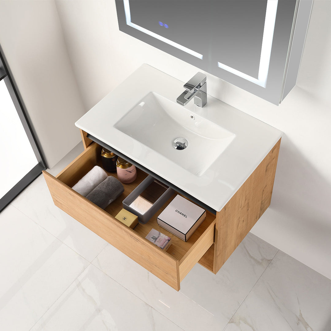 Bergen Wall-Mounted Single Sink Bathroom Vanity with LED Lighting