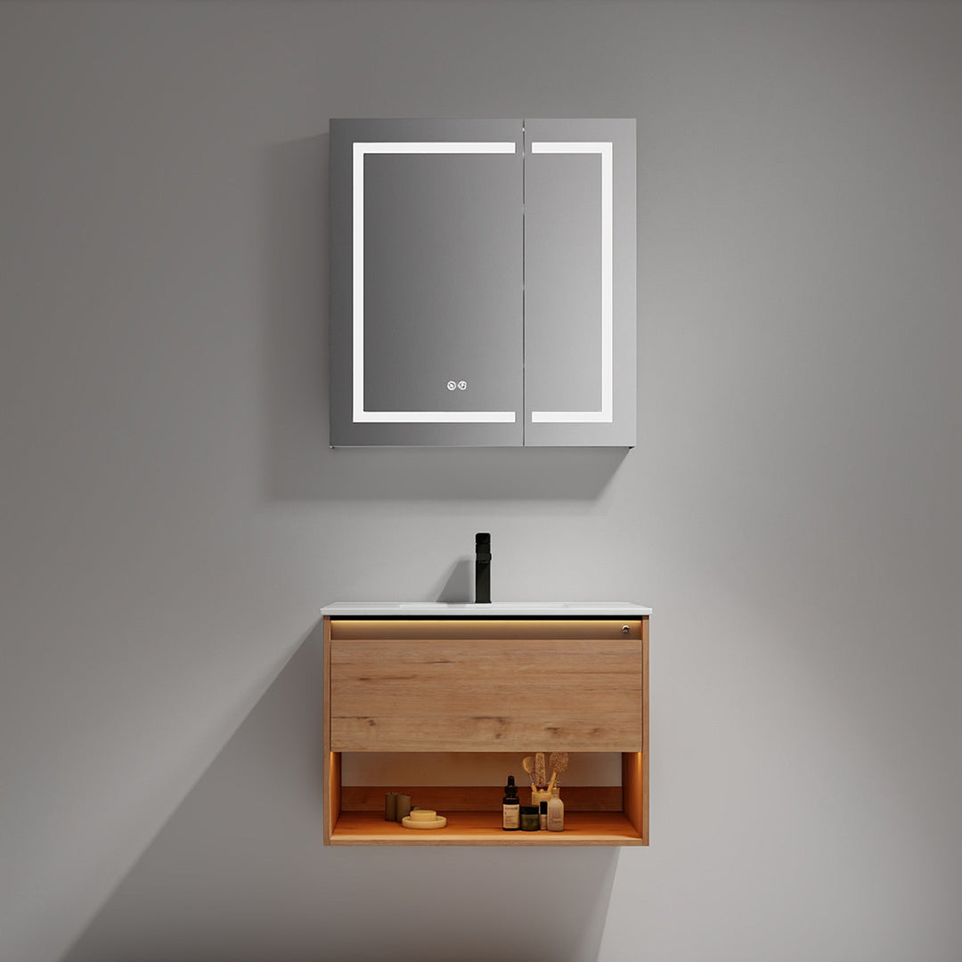 Bergen Wall-Mounted Single Sink Bathroom Vanity with LED Lighting