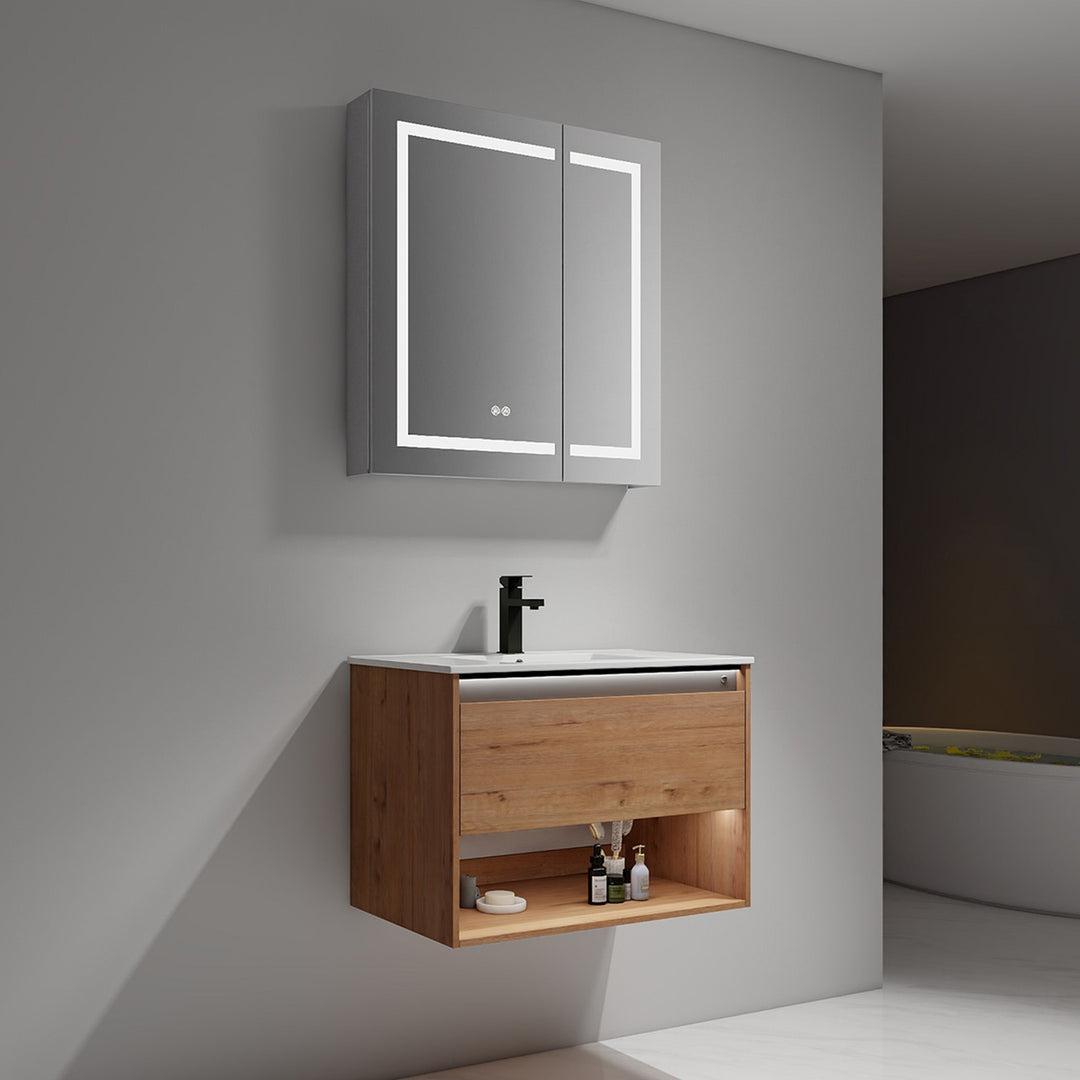 Bergen Wall-Mounted Single Sink Bathroom Vanity with LED Lighting
