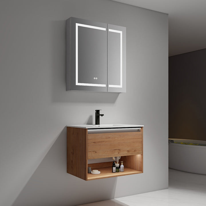 Bergen Wall-Mounted Single Sink Bathroom Vanity with LED Lighting