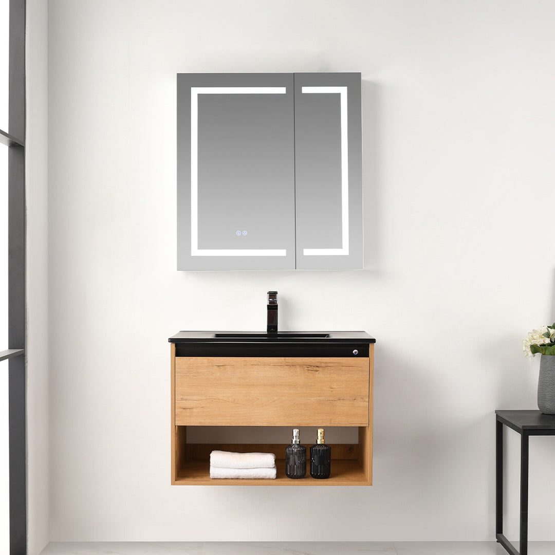 Bergen Wall-Mounted Single Sink Bathroom Vanity with LED Lighting