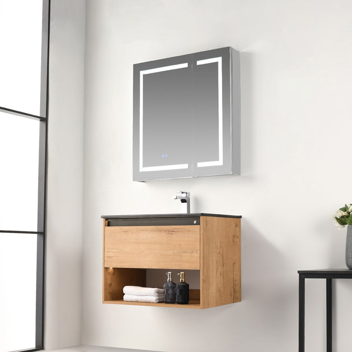 Bergen Wall-Mounted Single Sink Bathroom Vanity with LED Lighting