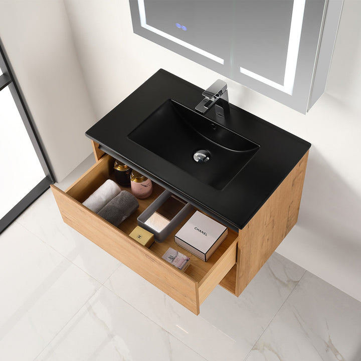 Bergen Wall-Mounted Single Sink Bathroom Vanity with LED Lighting