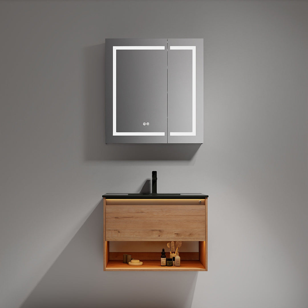 Bergen Wall-Mounted Single Sink Bathroom Vanity with LED Lighting