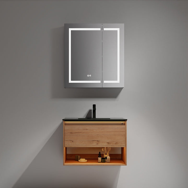 Bergen Wall-Mounted Single Sink Bathroom Vanity with LED Lighting