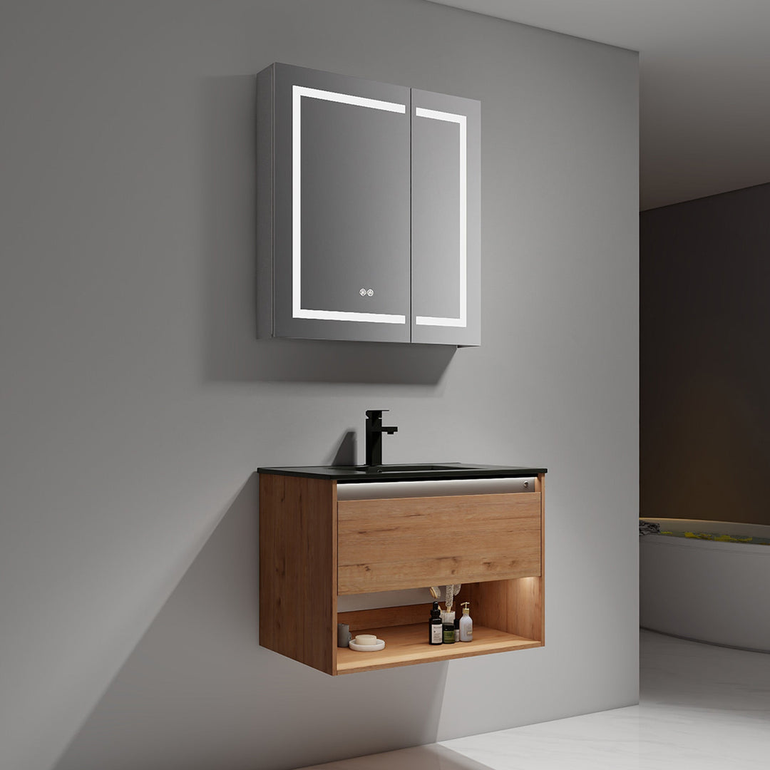 Bergen Wall-Mounted Single Sink Bathroom Vanity with LED Lighting