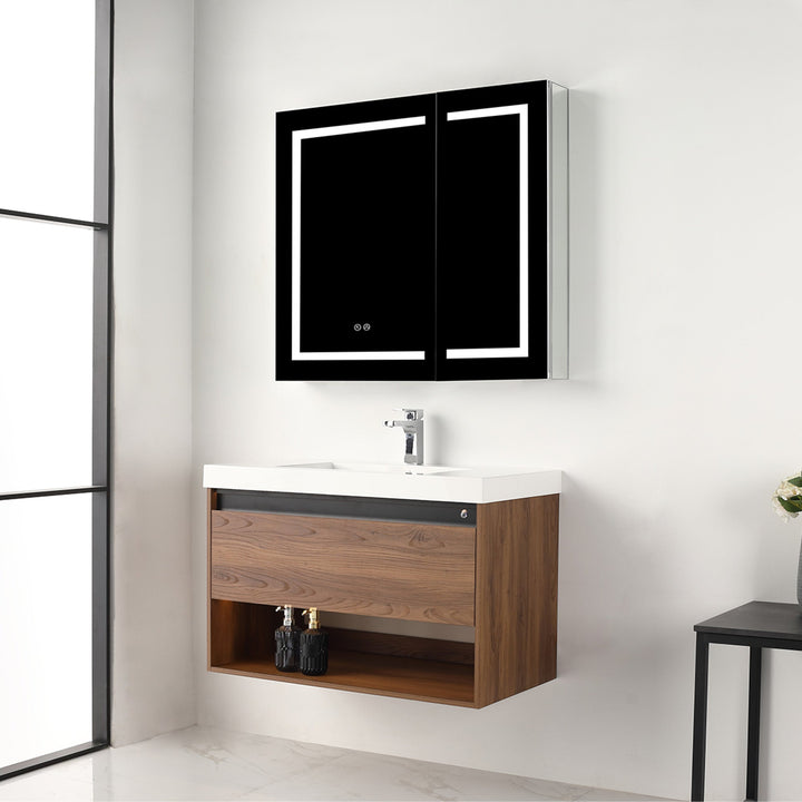 Bergen Wall-Mounted Single Sink Bathroom Vanity with LED Lighting