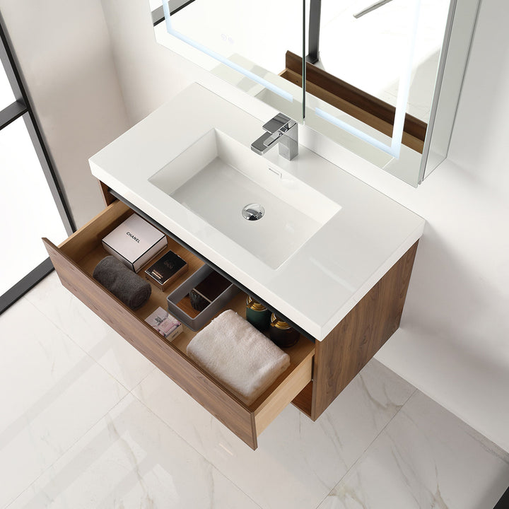 Bergen Wall-Mounted Single Sink Bathroom Vanity with LED Lighting
