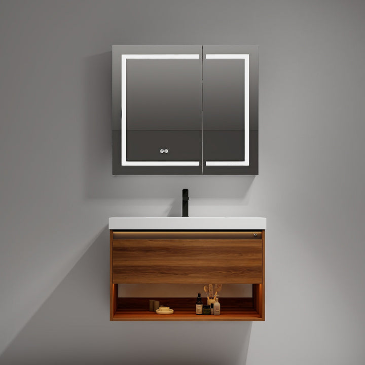 Bergen Wall-Mounted Single Sink Bathroom Vanity with LED Lighting