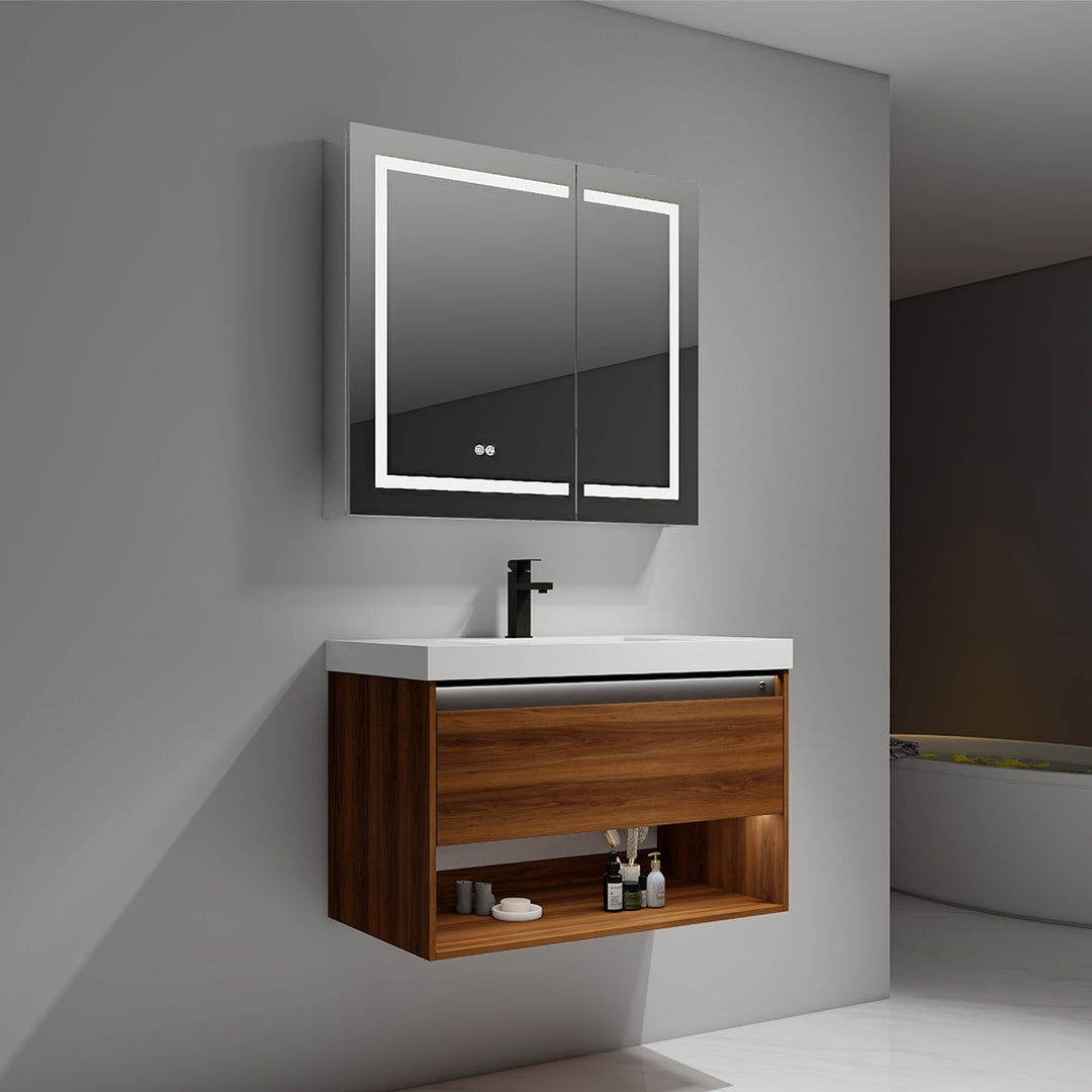 Bergen Wall-Mounted Single Sink Bathroom Vanity with LED Lighting