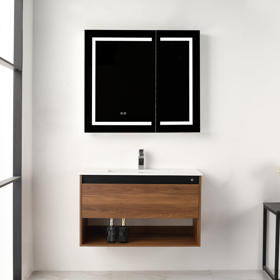 Bergen Wall-Mounted Single Sink Bathroom Vanity with LED Lighting