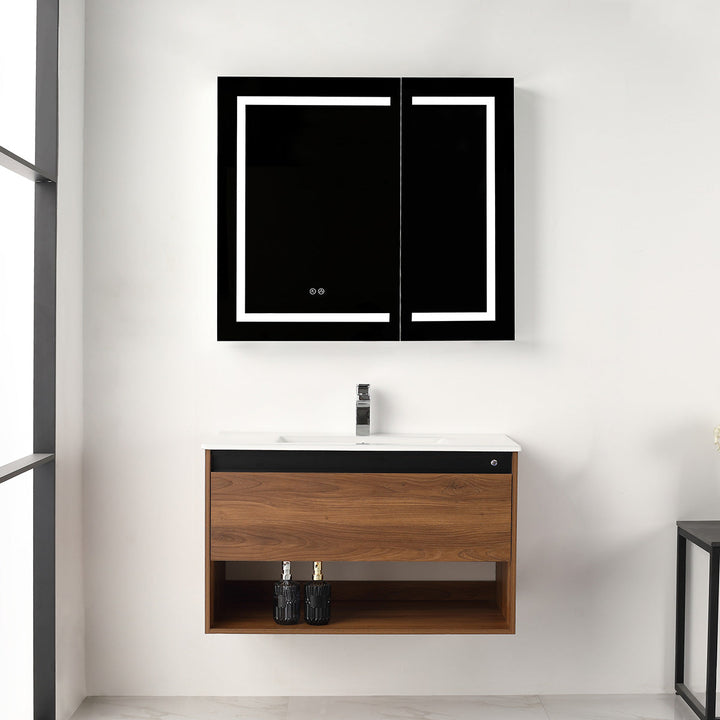 Bergen Wall-Mounted Single Sink Bathroom Vanity with LED Lighting