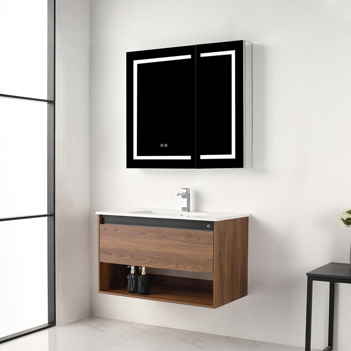 Bergen Wall-Mounted Single Sink Bathroom Vanity with LED Lighting