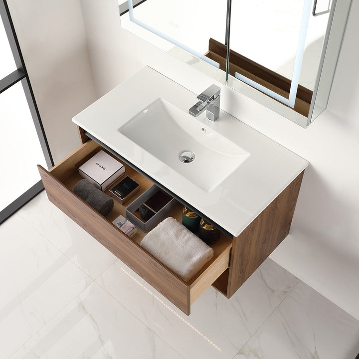 Bergen Wall-Mounted Single Sink Bathroom Vanity with LED Lighting