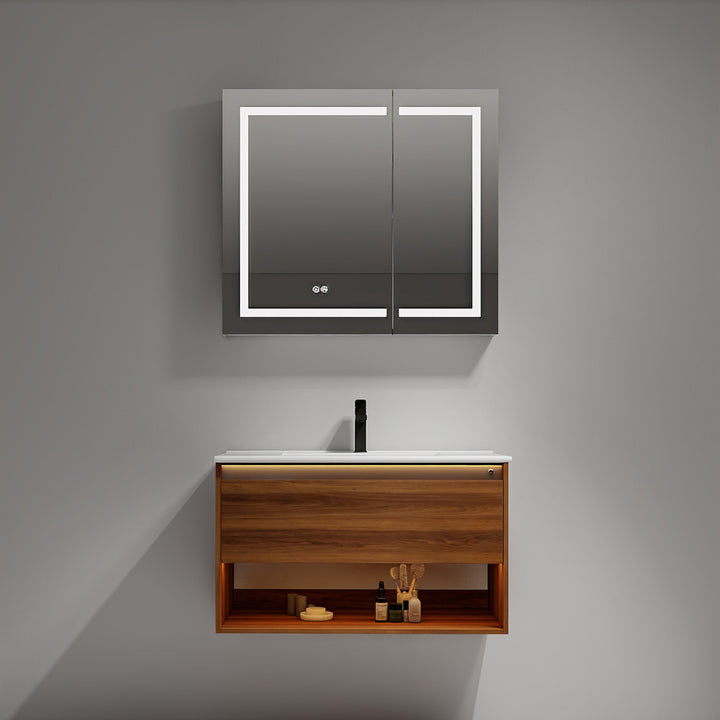 Bergen Wall-Mounted Single Sink Bathroom Vanity with LED Lighting