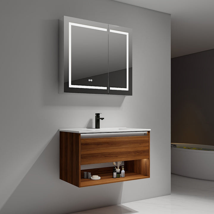 Bergen Wall-Mounted Single Sink Bathroom Vanity with LED Lighting
