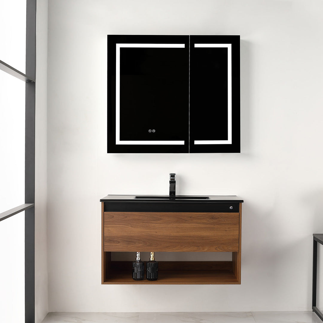 Bergen Wall-Mounted Single Sink Bathroom Vanity with LED Lighting