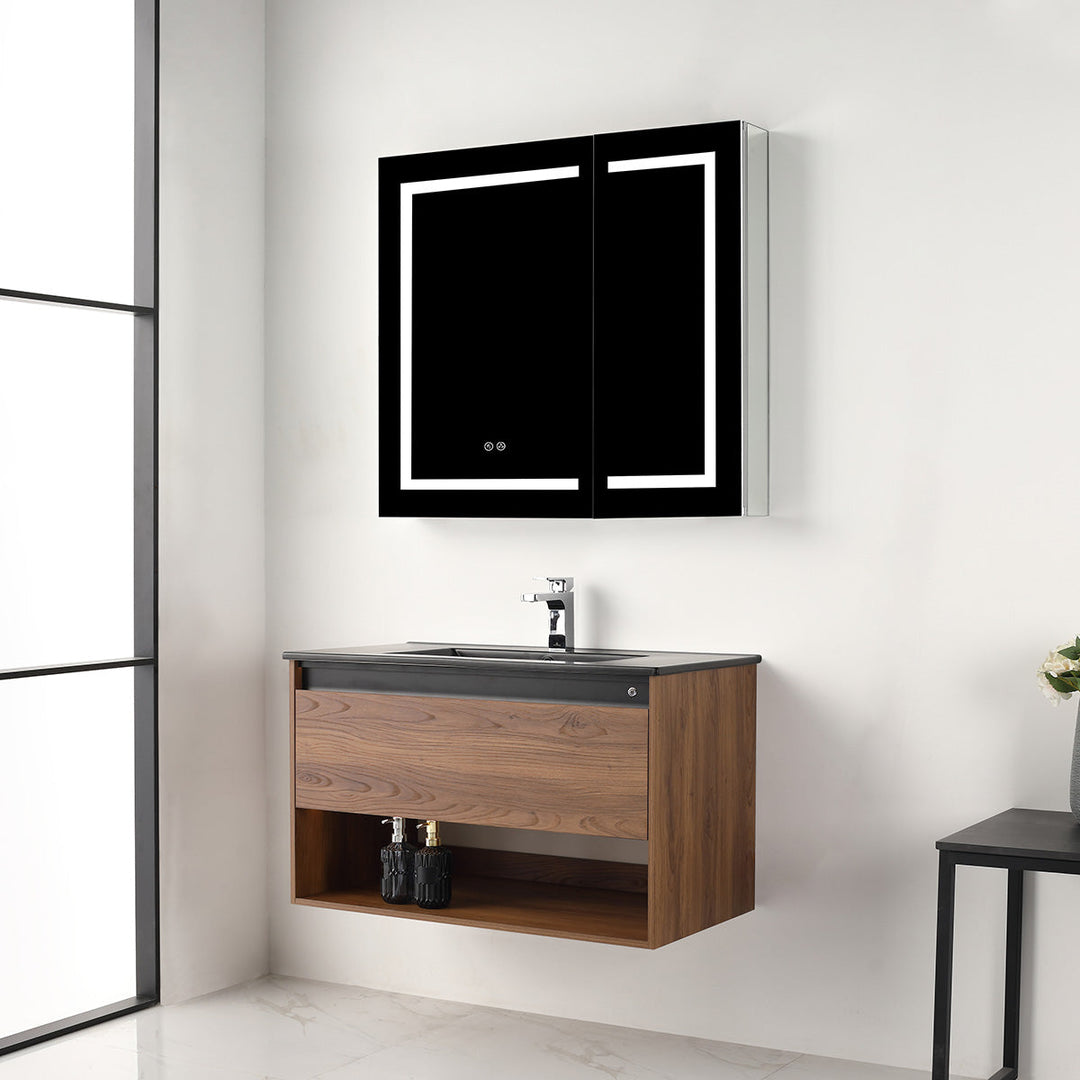 Bergen Wall-Mounted Single Sink Bathroom Vanity with LED Lighting