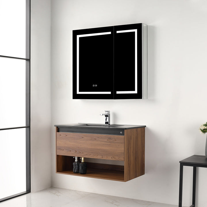 Bergen Wall-Mounted Single Sink Bathroom Vanity with LED Lighting