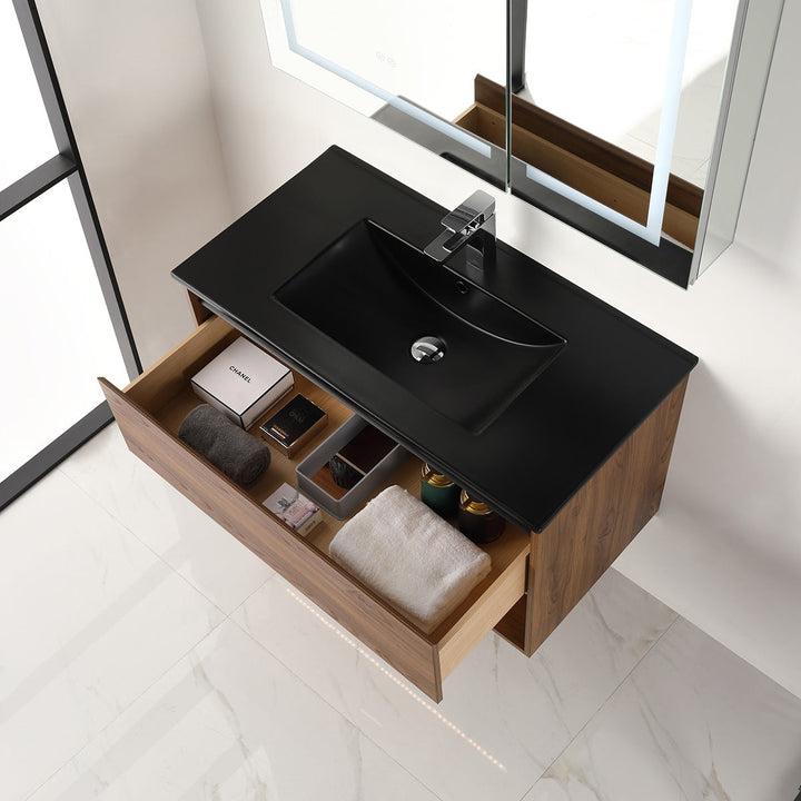Bergen Wall-Mounted Single Sink Bathroom Vanity with LED Lighting