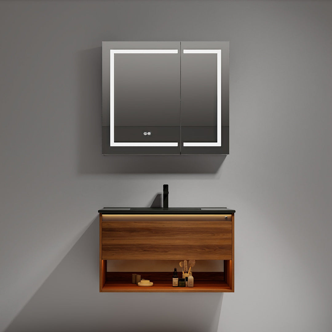 Bergen Wall-Mounted Single Sink Bathroom Vanity with LED Lighting
