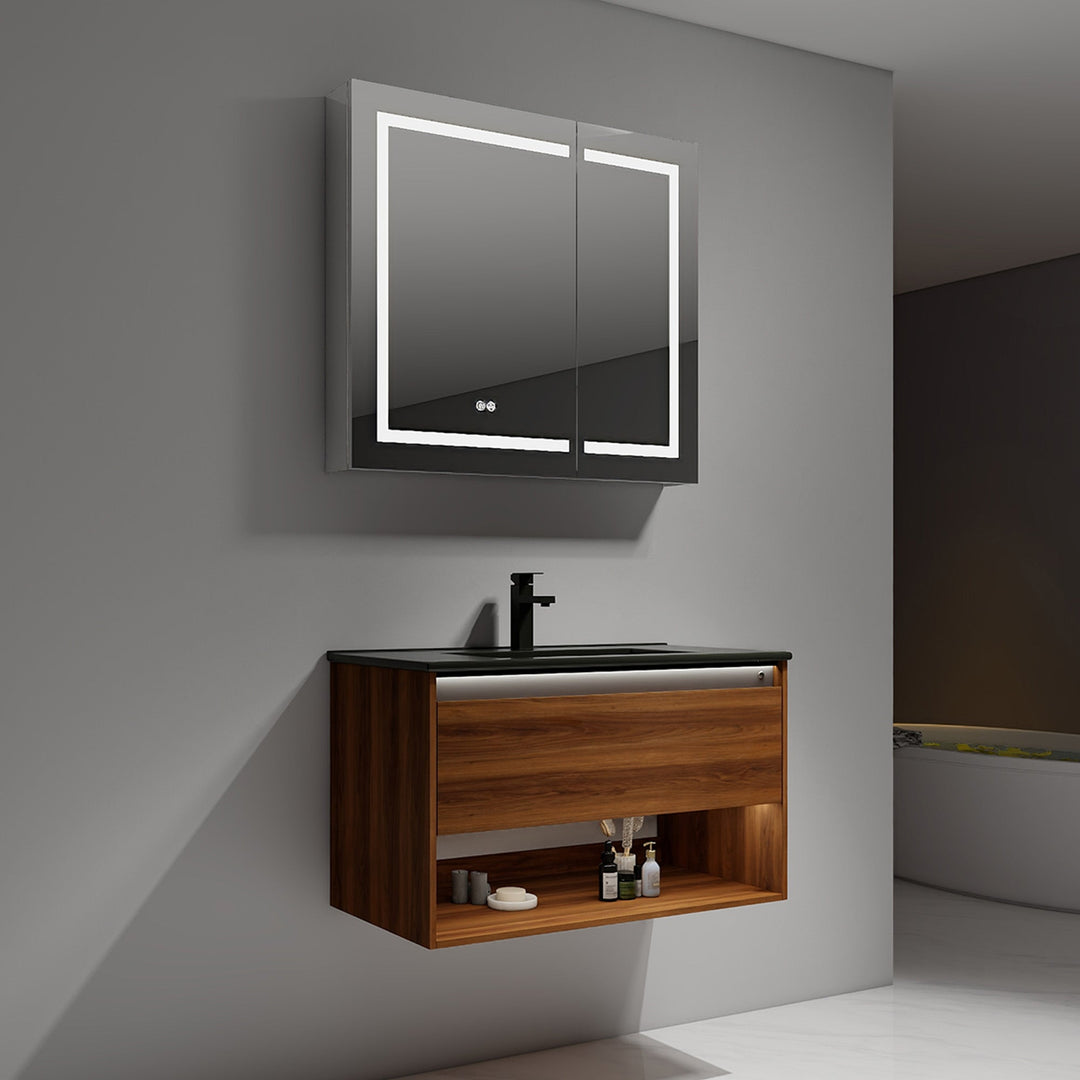 Bergen Wall-Mounted Single Sink Bathroom Vanity with LED Lighting