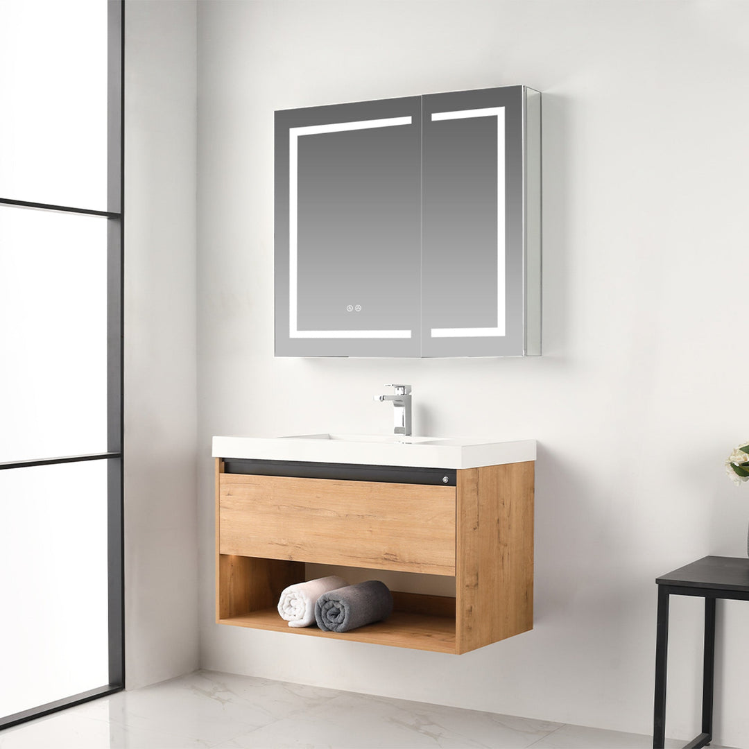 Bergen Wall-Mounted Single Sink Bathroom Vanity with LED Lighting