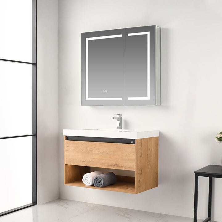 Bergen Wall-Mounted Single Sink Bathroom Vanity with LED Lighting