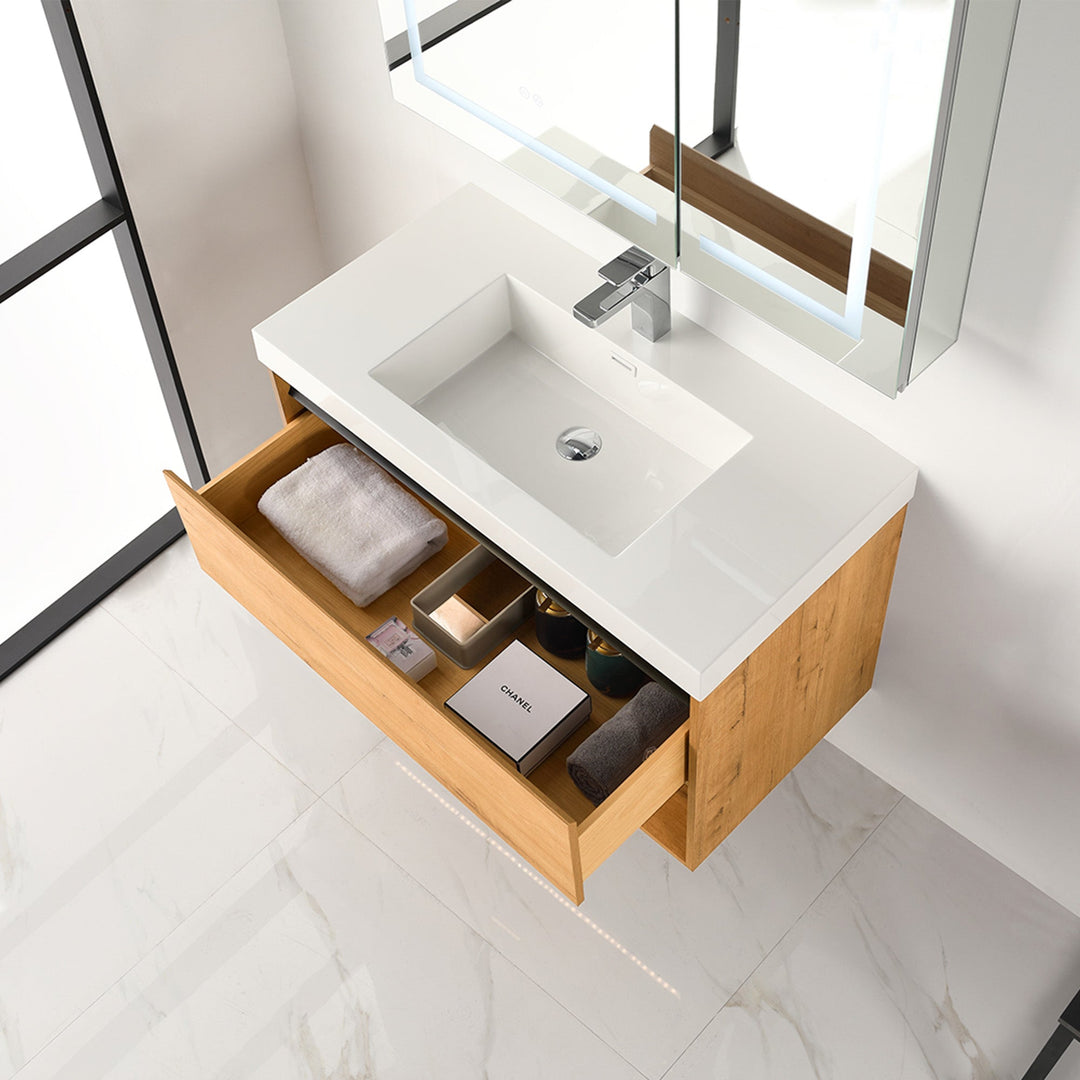 Bergen Wall-Mounted Single Sink Bathroom Vanity with LED Lighting