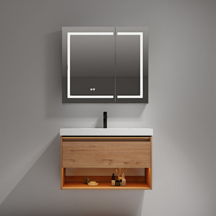 Bergen Wall-Mounted Single Sink Bathroom Vanity with LED Lighting
