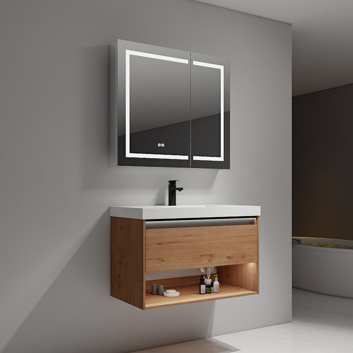 Bergen Wall-Mounted Single Sink Bathroom Vanity with LED Lighting