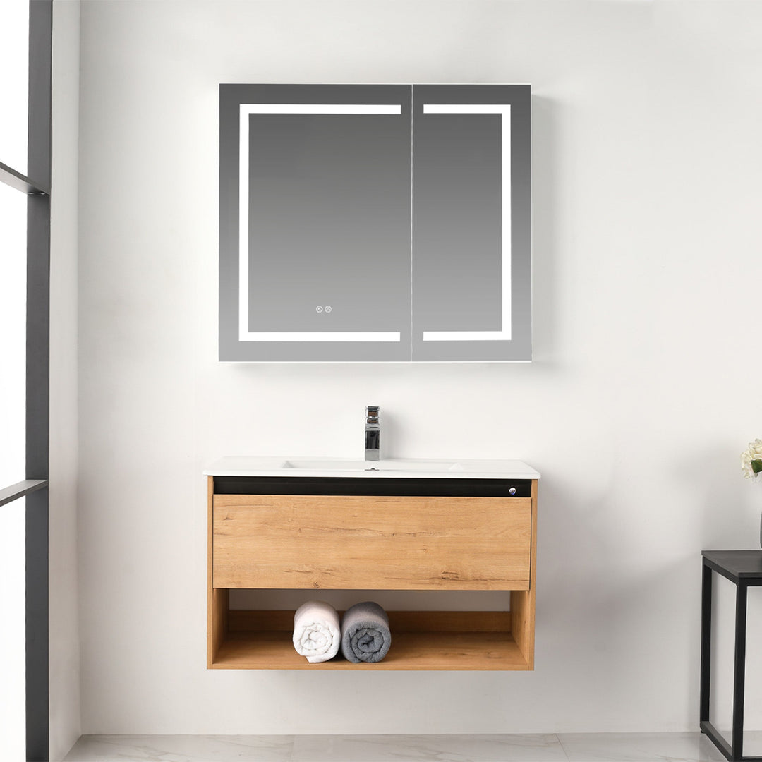 Bergen Wall-Mounted Single Sink Bathroom Vanity with LED Lighting