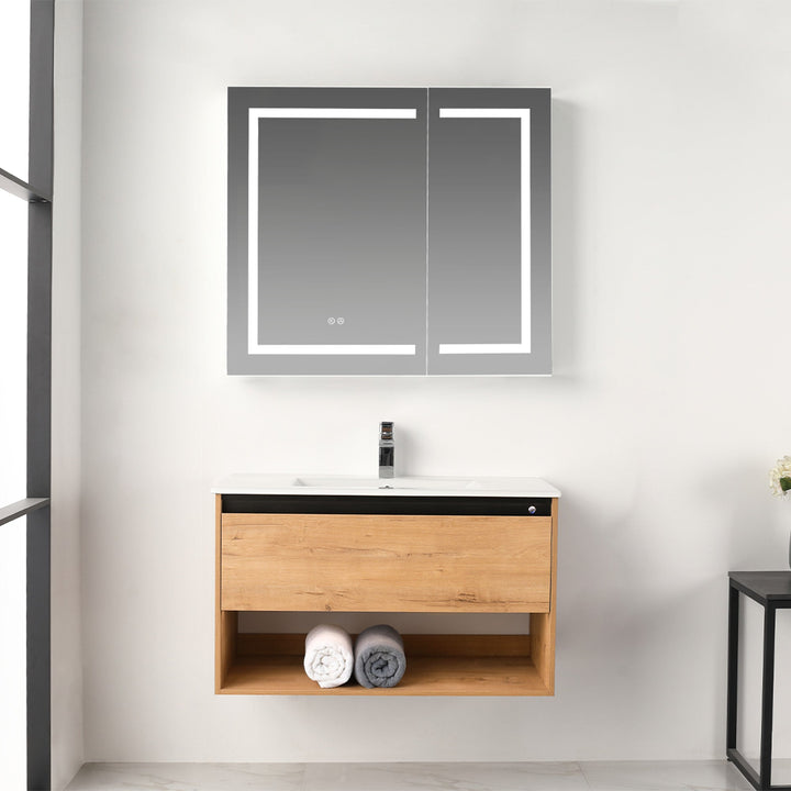 Bergen Wall-Mounted Single Sink Bathroom Vanity with LED Lighting