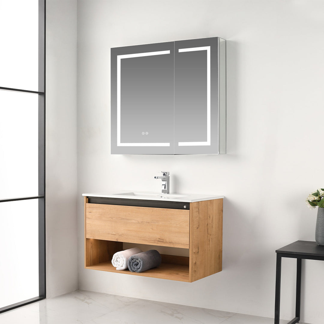 Bergen Wall-Mounted Single Sink Bathroom Vanity with LED Lighting