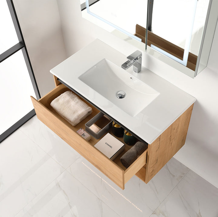 Bergen Wall-Mounted Single Sink Bathroom Vanity with LED Lighting