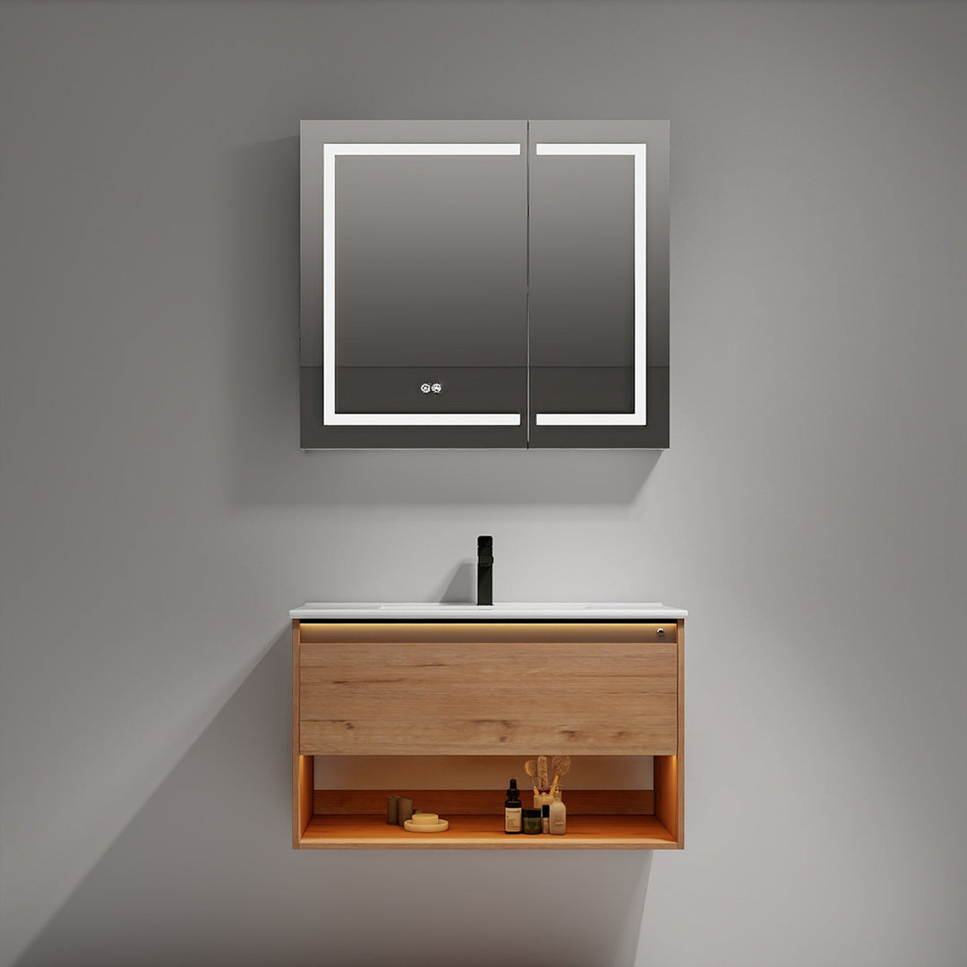 Bergen Wall-Mounted Single Sink Bathroom Vanity with LED Lighting