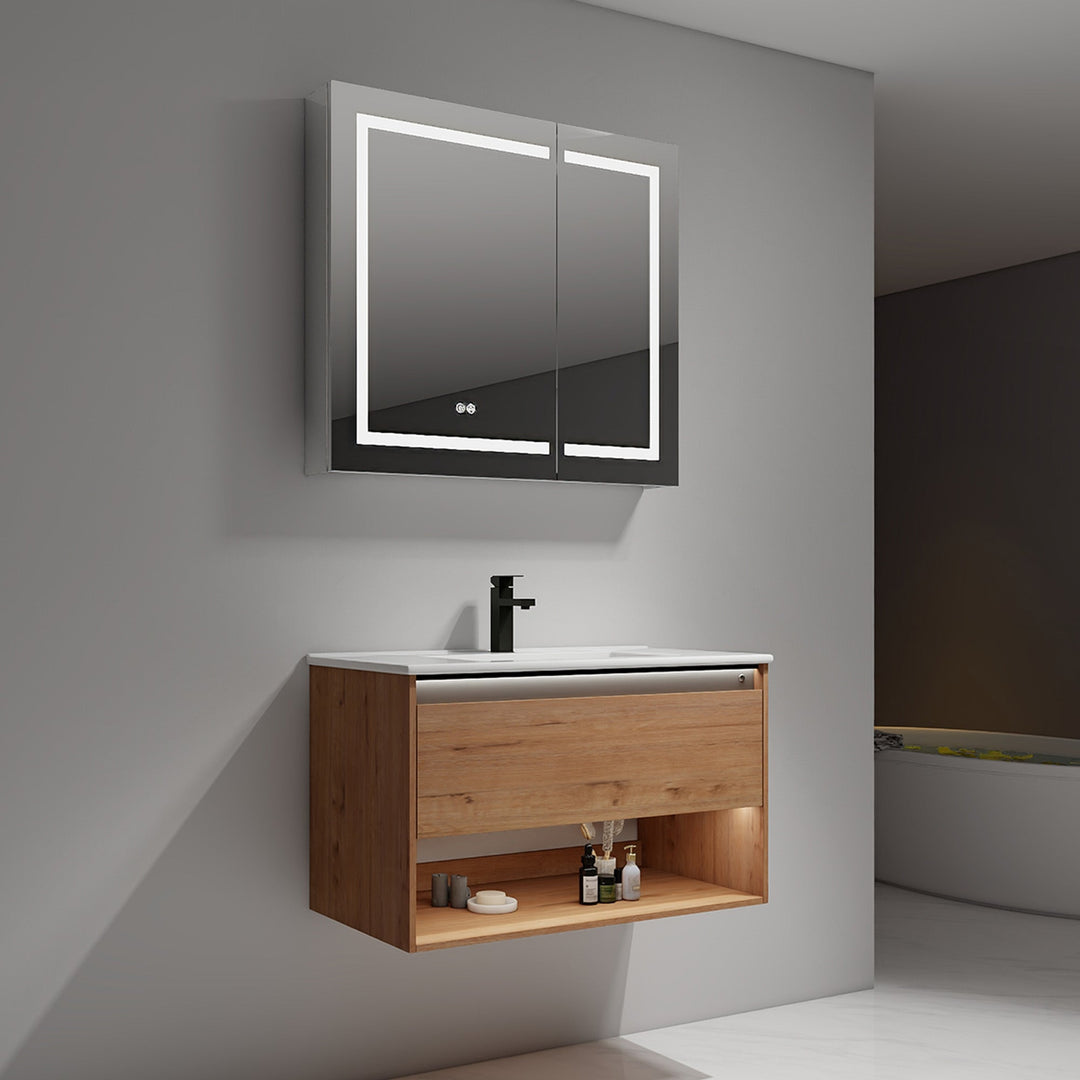Bergen Wall-Mounted Single Sink Bathroom Vanity with LED Lighting