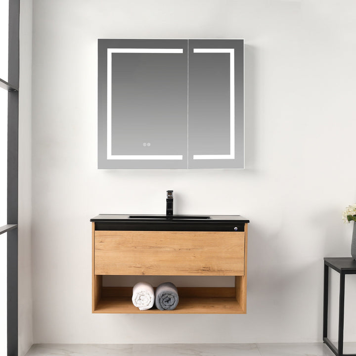 Bergen Wall-Mounted Single Sink Bathroom Vanity with LED Lighting