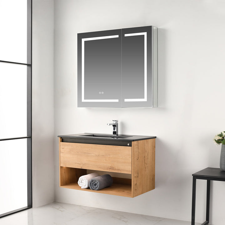 Bergen Wall-Mounted Single Sink Bathroom Vanity with LED Lighting